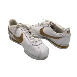 Nike Classic Cortez Leather White Metallic Gold Sneakers Size 6.5 Women's